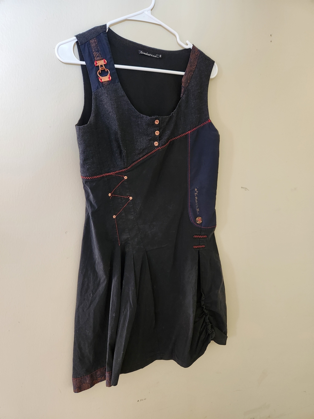 La Mode Est A Vous LMV Black Patchwork A-Line Dress with Copper Accents 40